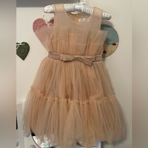 Charming Tan Tulle Kids Dress with Bow